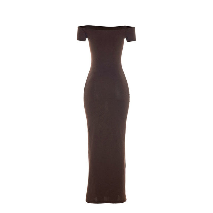 Fitted maxi dress with off-the-shoulder sleeves – Yana