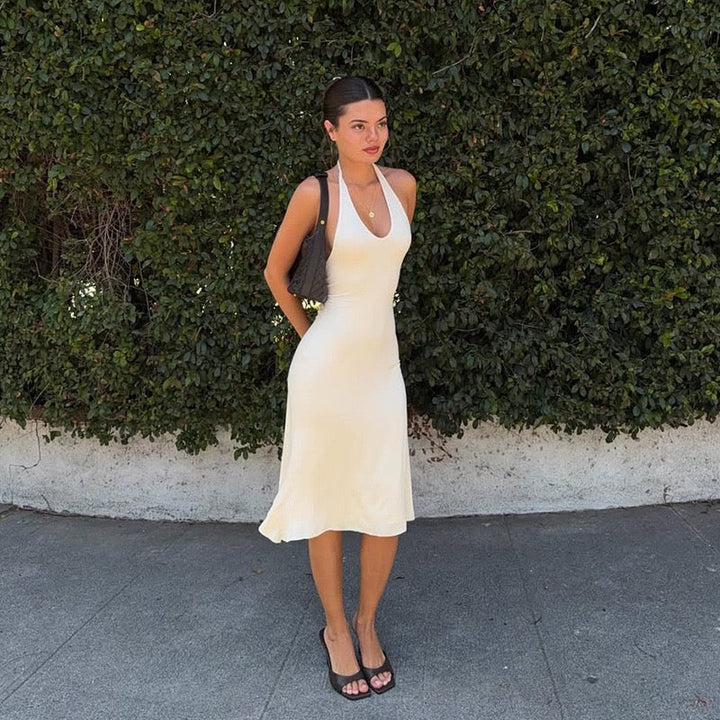 Gili - Midi dress with a halter tie and open back