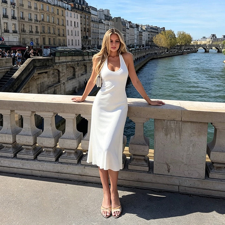 Gili - Midi dress with a halter tie and open back