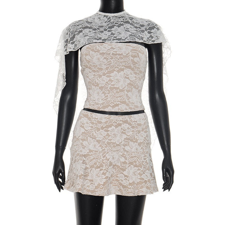 Two-piece set with a strapless top and lace mini skirt with a cover-up – Shaina