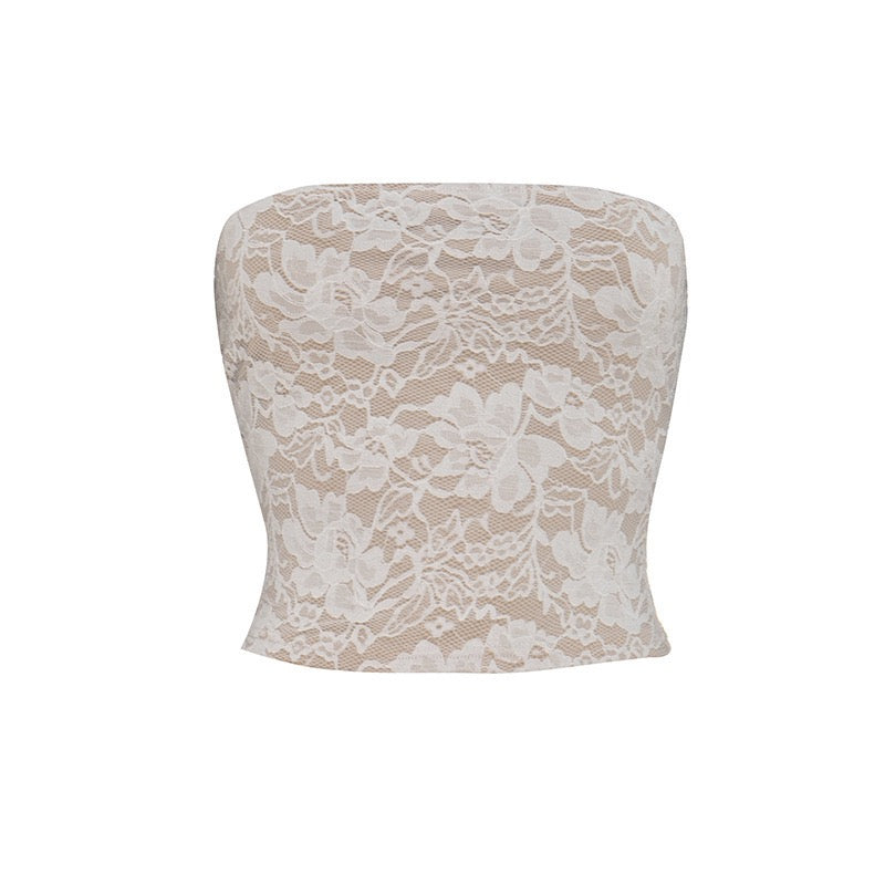 Two-piece set with a strapless top and lace mini skirt with a cover-up – Shaina