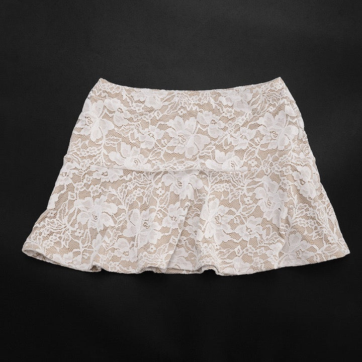 Two-piece set with a strapless top and lace mini skirt with a cover-up – Shaina