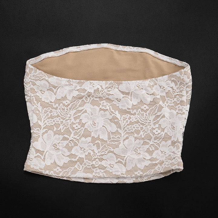 Two-piece set with a strapless top and lace mini skirt with a cover-up – Shaina