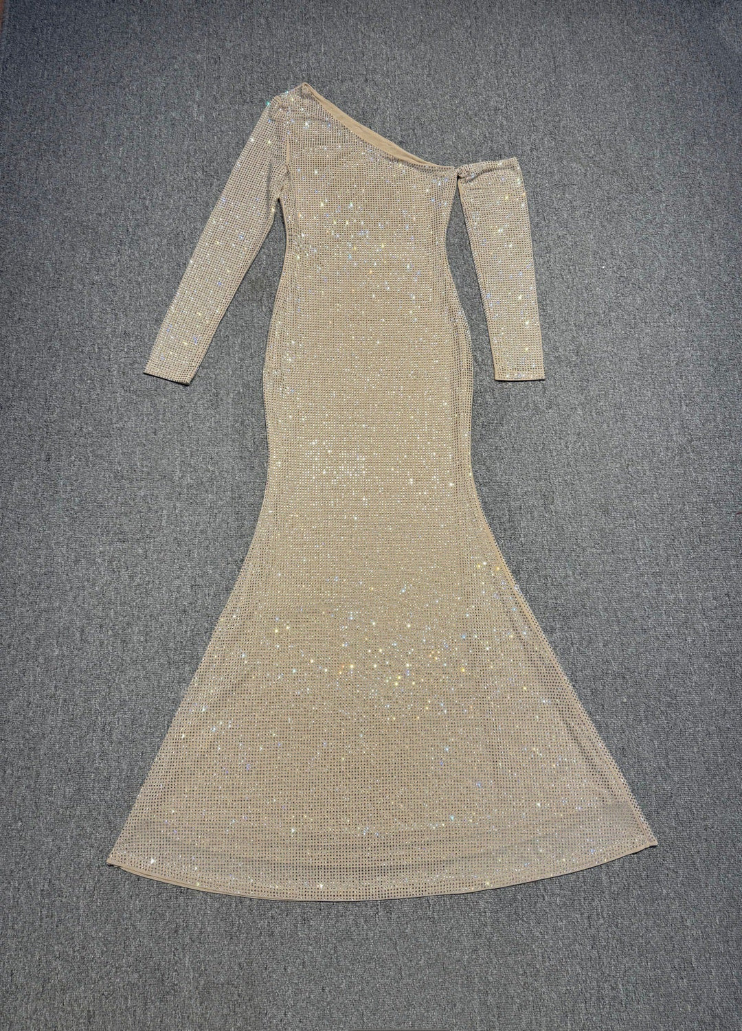 Maxi Evening Dress with Off-Shoulder and Shiny Rhinestone Design - Sierra