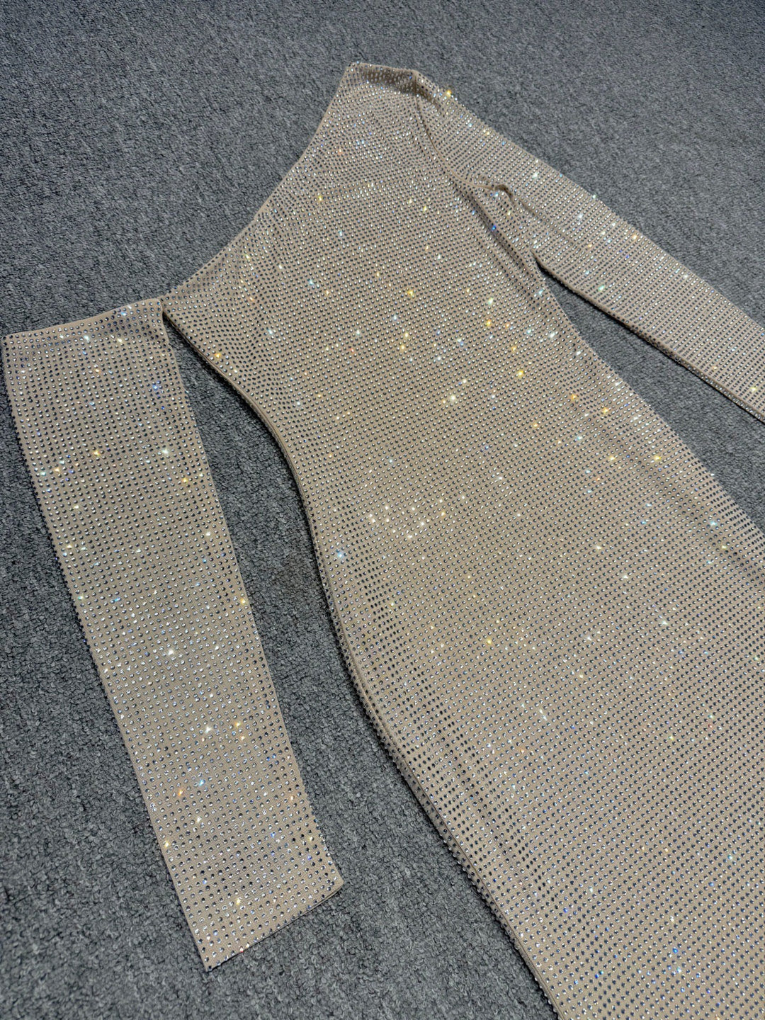 Maxi Evening Dress with Off-Shoulder and Shiny Rhinestone Design - Sierra