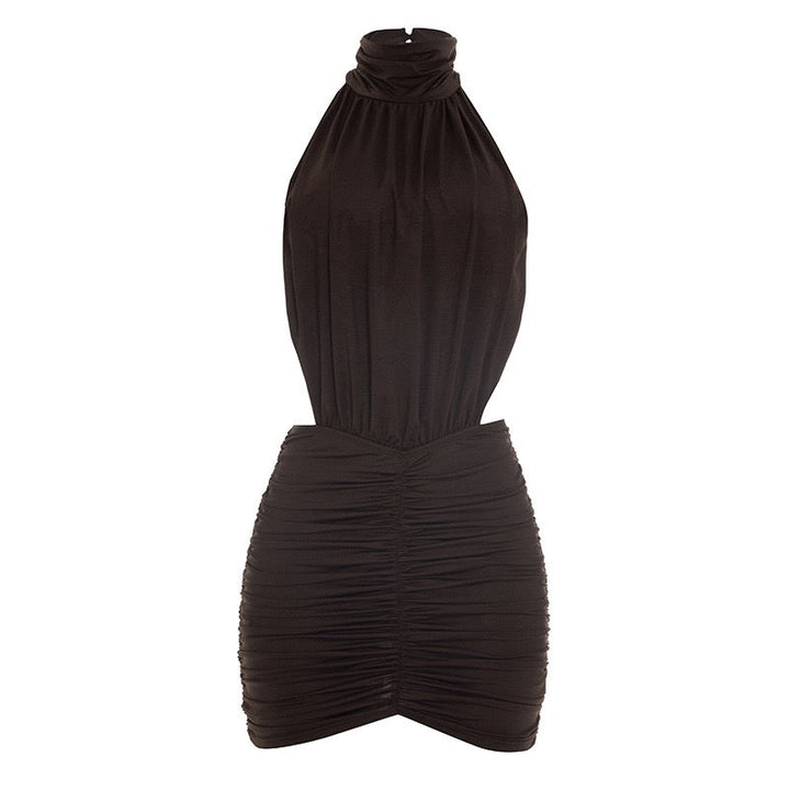 Fitted ruched mini dress with an open back – HILI