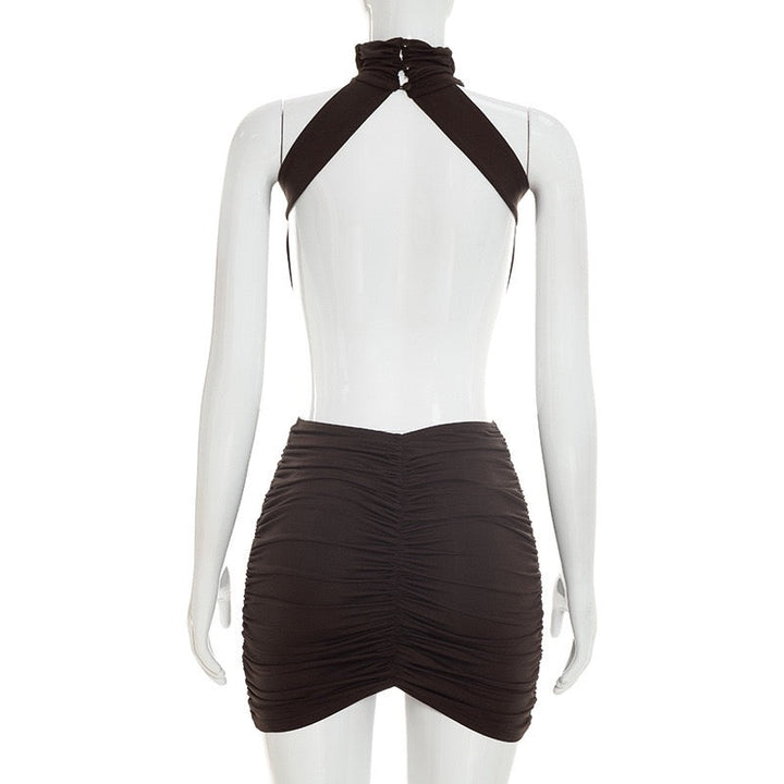Fitted ruched mini dress with an open back – HILI