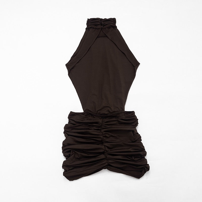 Fitted ruched mini dress with an open back – HILI