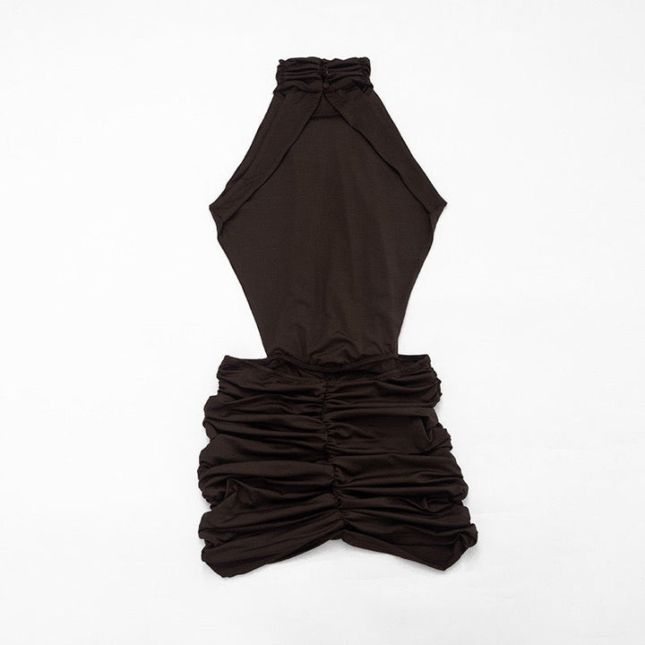 Fitted ruched mini dress with an open back – HILI