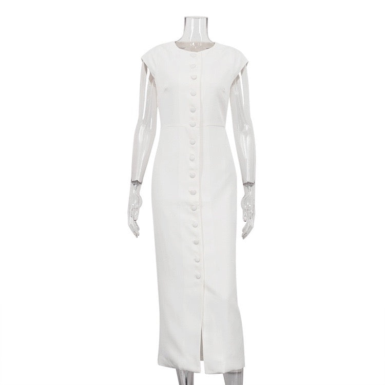 Elegant midi dress with button embellishments – Anava