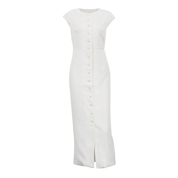 Elegant midi dress with button embellishments – Anava