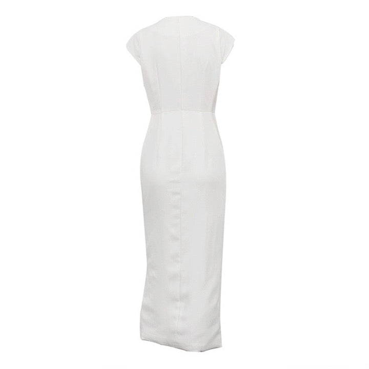 Elegant midi dress with button embellishments – Anava