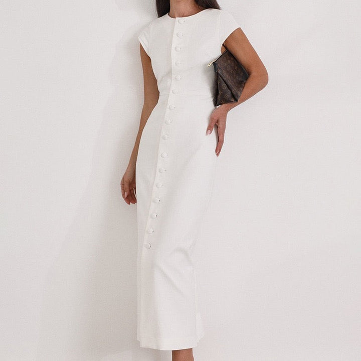 Elegant midi dress with button embellishments – Anava
