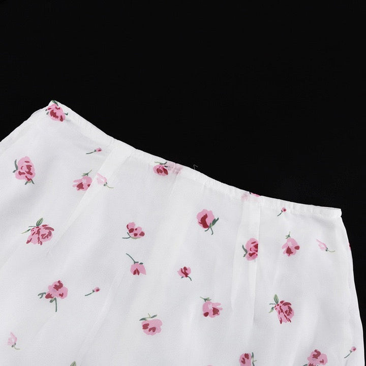 Floral chiffon two-piece set with a maxi skirt and button-down shirt – GILIA