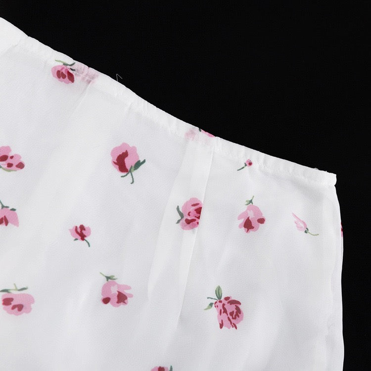 Floral chiffon two-piece set with a maxi skirt and button-down shirt – GILIA