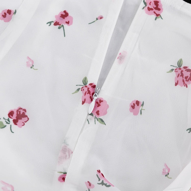 Floral chiffon two-piece set with a maxi skirt and button-down shirt – GILIA