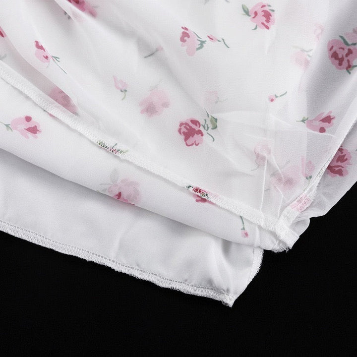 Floral chiffon two-piece set with a maxi skirt and button-down shirt – GILIA