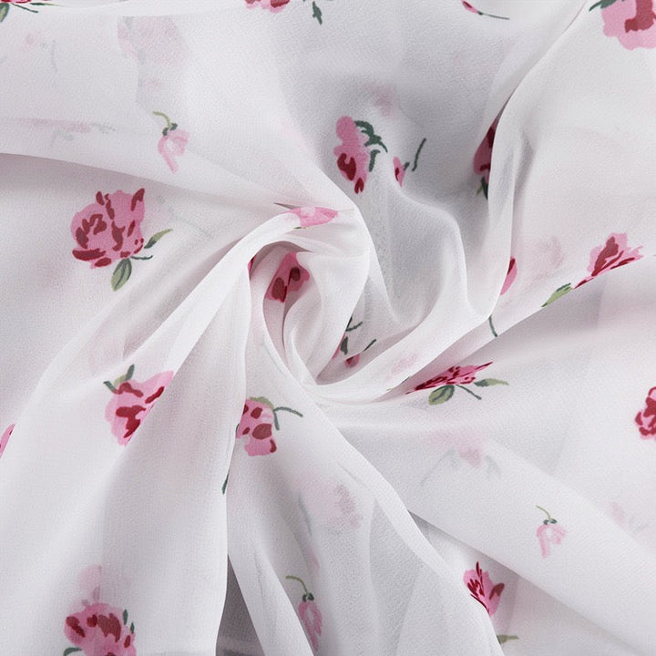 Floral chiffon two-piece set with a maxi skirt and button-down shirt – GILIA