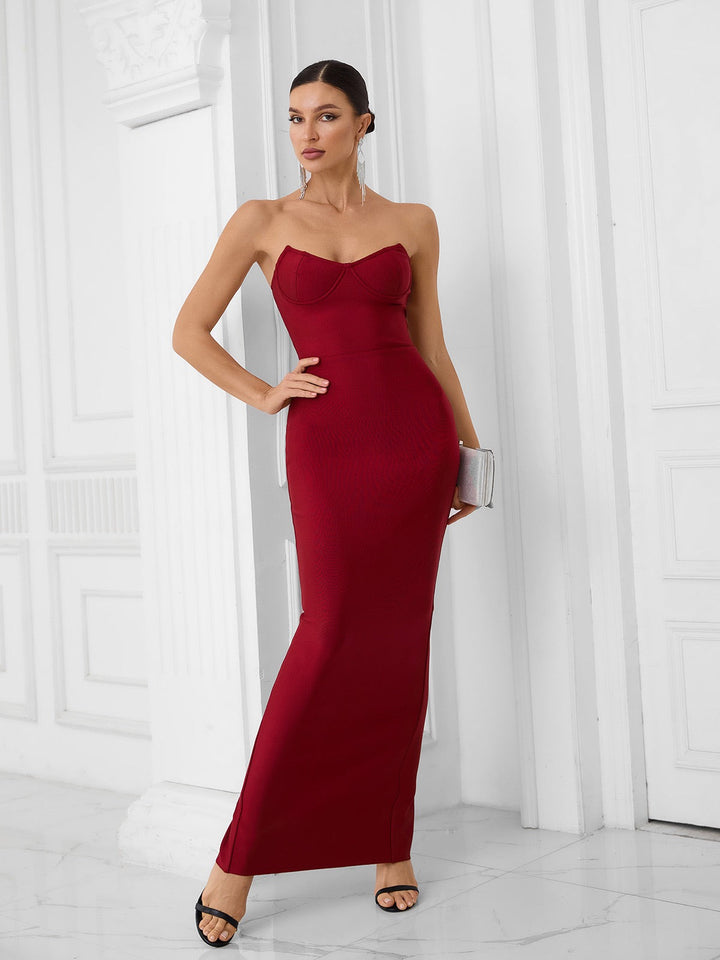 Elegant strapless maxi dress in shapewear fabric - ZOMA