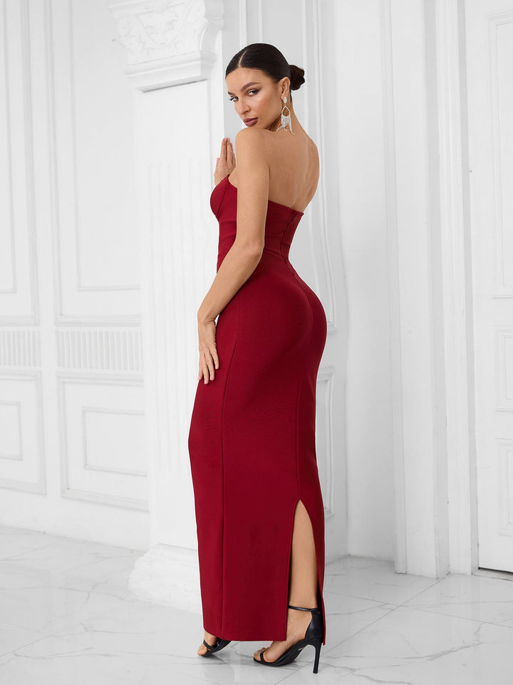Elegant strapless maxi dress in shapewear fabric - ZOMA