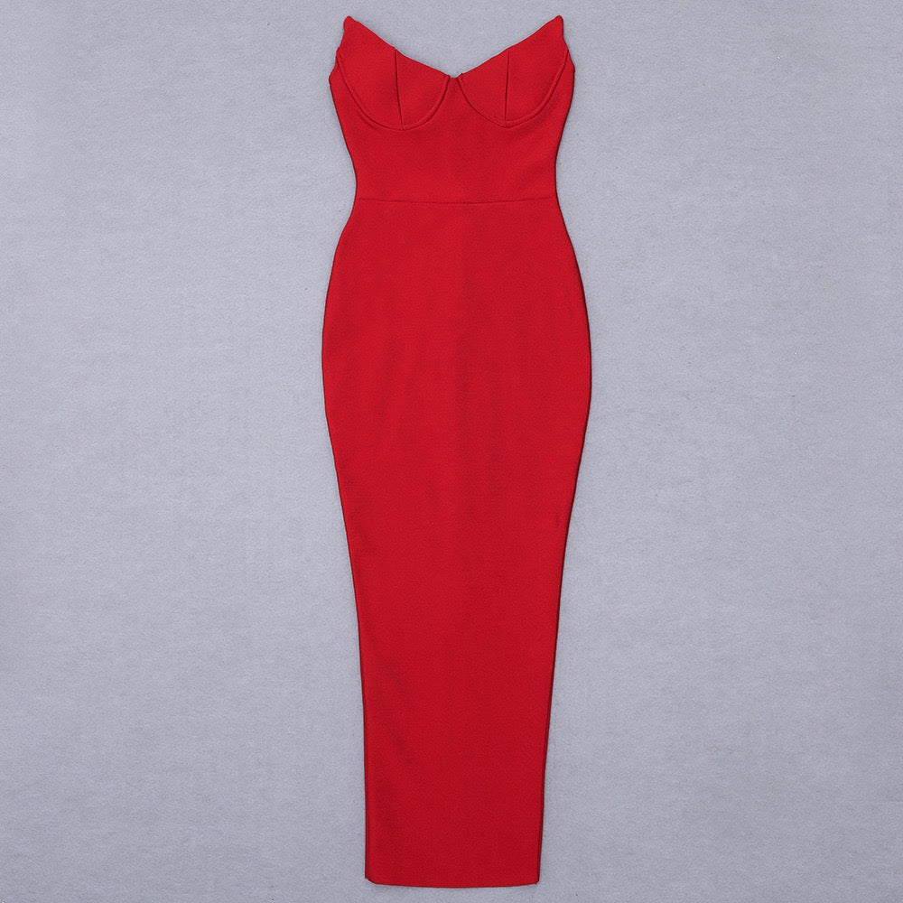 Elegant strapless maxi dress in shapewear fabric - ZOMA