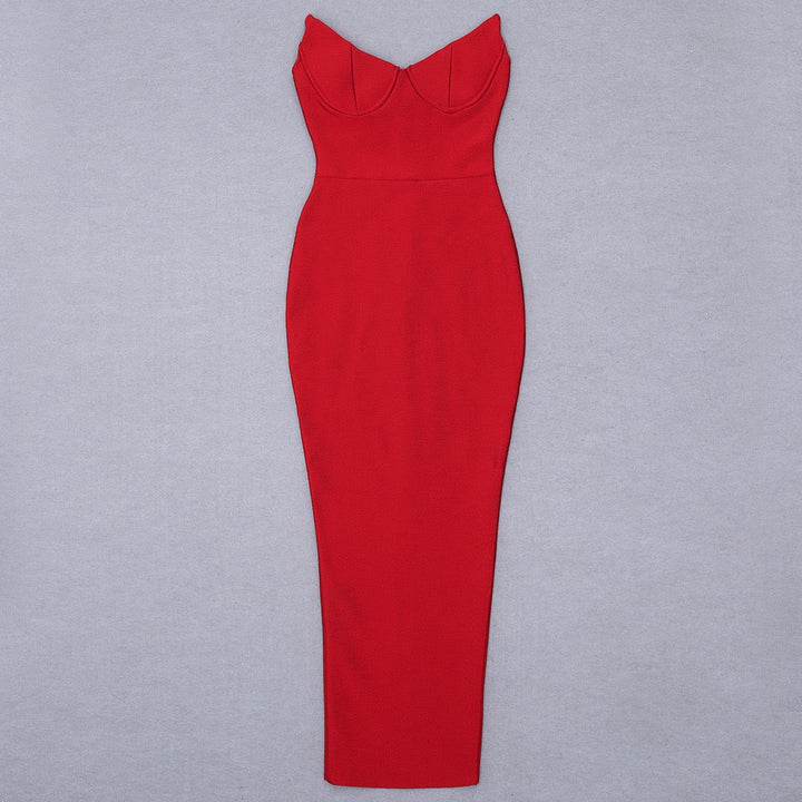 Elegant strapless maxi dress in shapewear fabric - ZOMA