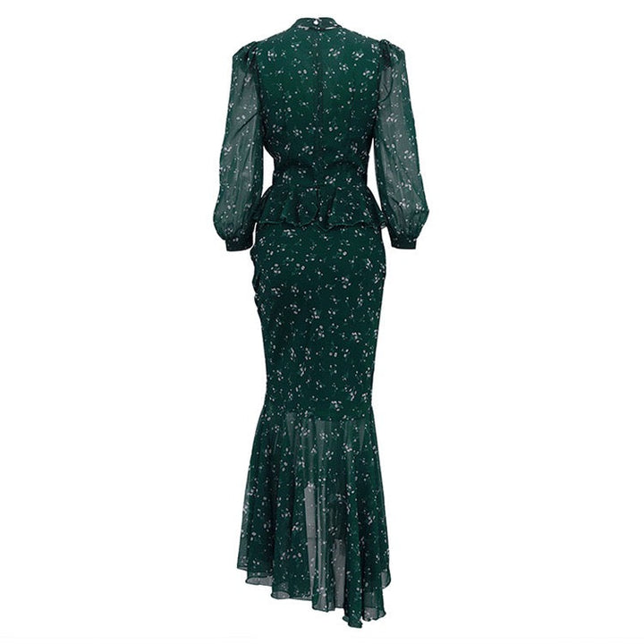 Floral chiffon two-piece set with a maxi skirt and button-down shirt – MAOR