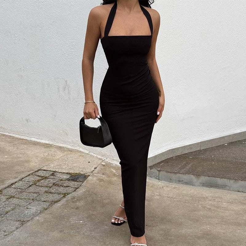 Maxi dress with open back, shapewear fabric - Yahli