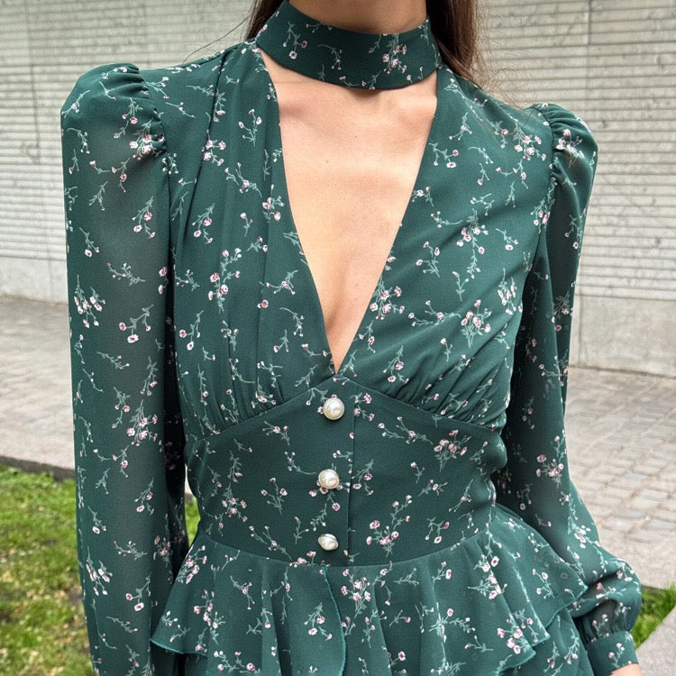 Floral chiffon two-piece set with a maxi skirt and button-down shirt – MAOR