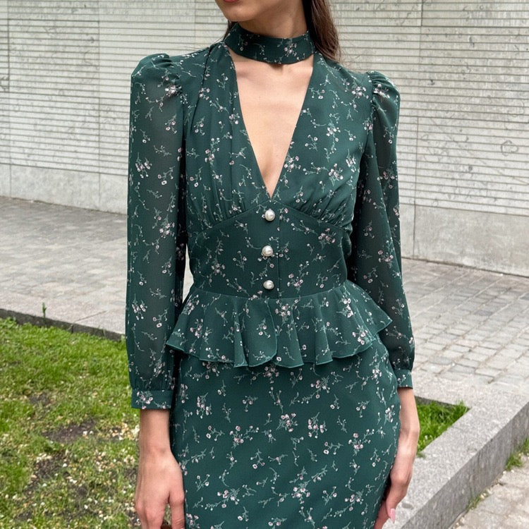 Floral chiffon two-piece set with a maxi skirt and button-down shirt – MAOR