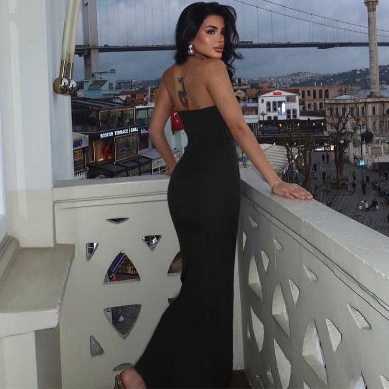 Maxi dress with open back, shapewear fabric - Yahli