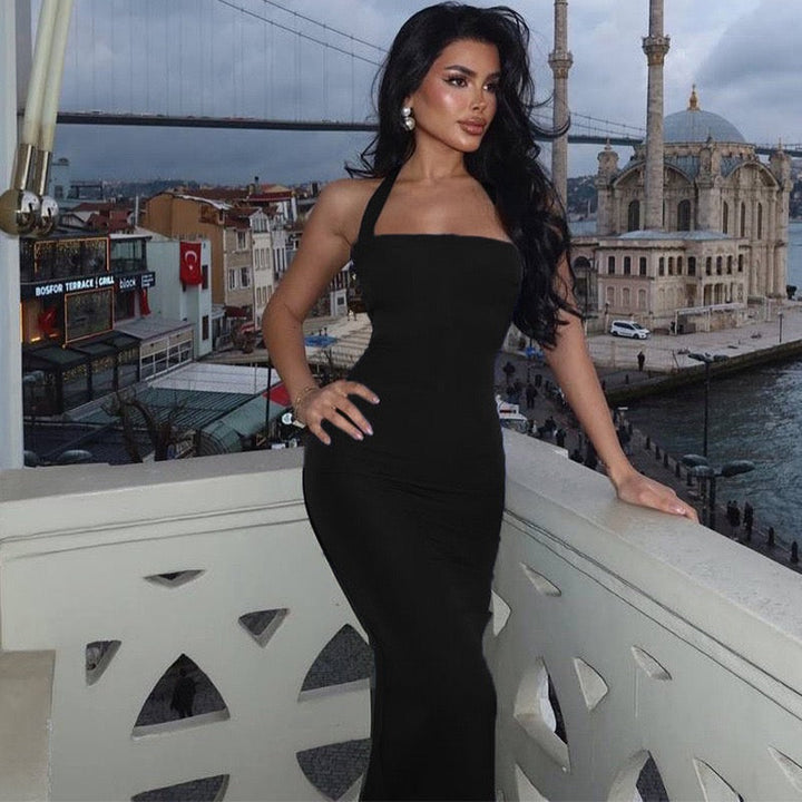 Maxi dress with open back, shapewear fabric - Yahli