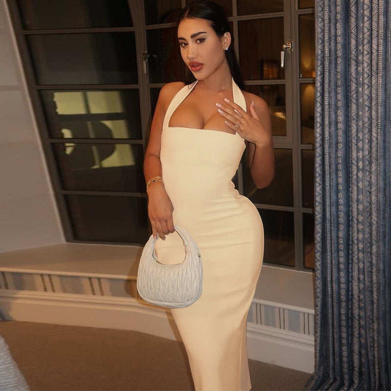 Maxi dress with open back, shapewear fabric - Yahli