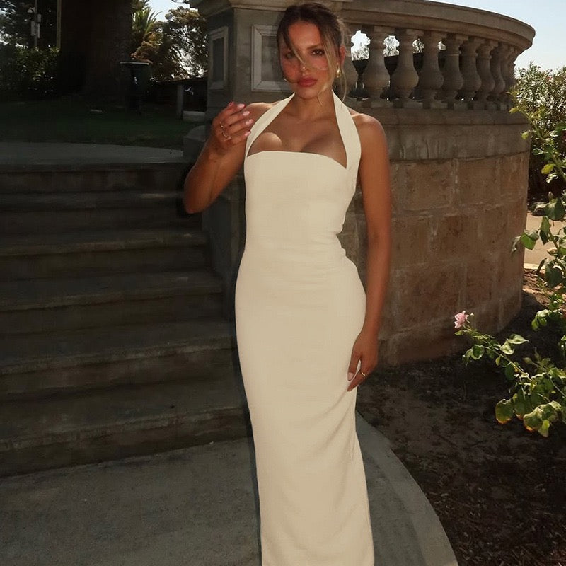 Maxi dress with open back, shapewear fabric - Yahli