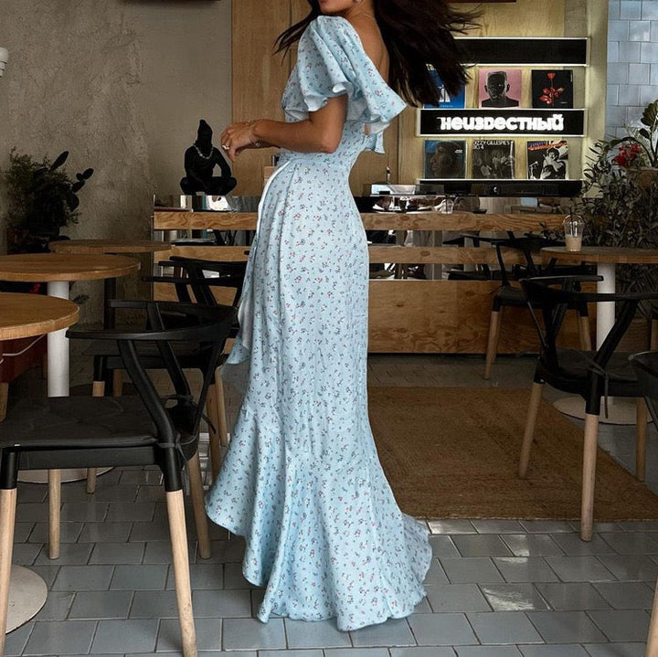 Floral satin maxi dress – FLOREA