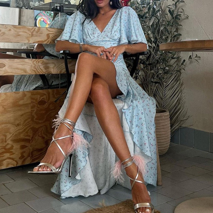 Floral satin maxi dress – FLOREA