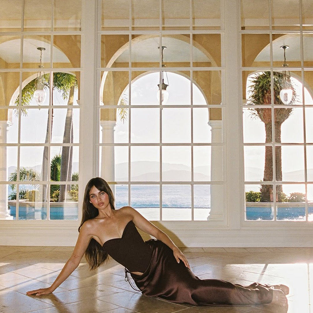 Strapless satin maxi dress with bodysuit corset design - Ariel