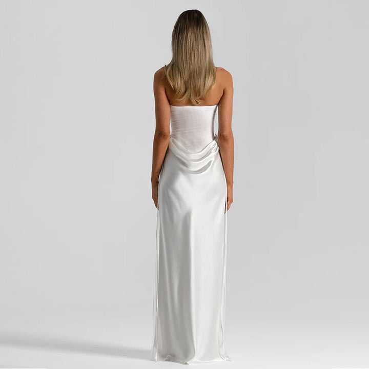 Strapless satin maxi dress with bodysuit corset design - Ariel