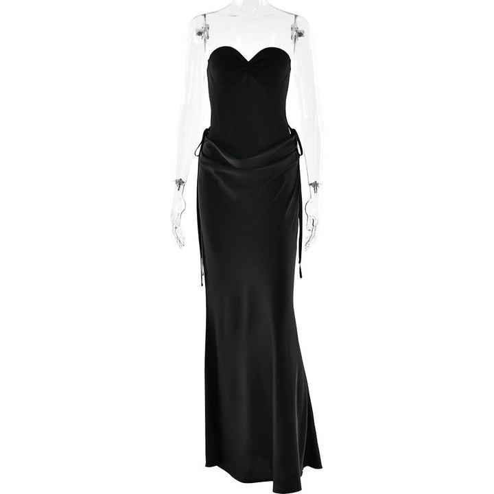 Strapless satin maxi dress with bodysuit corset design - Ariel