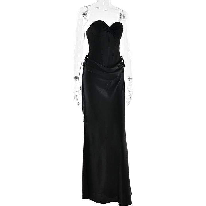 Strapless satin maxi dress with bodysuit corset design - Ariel