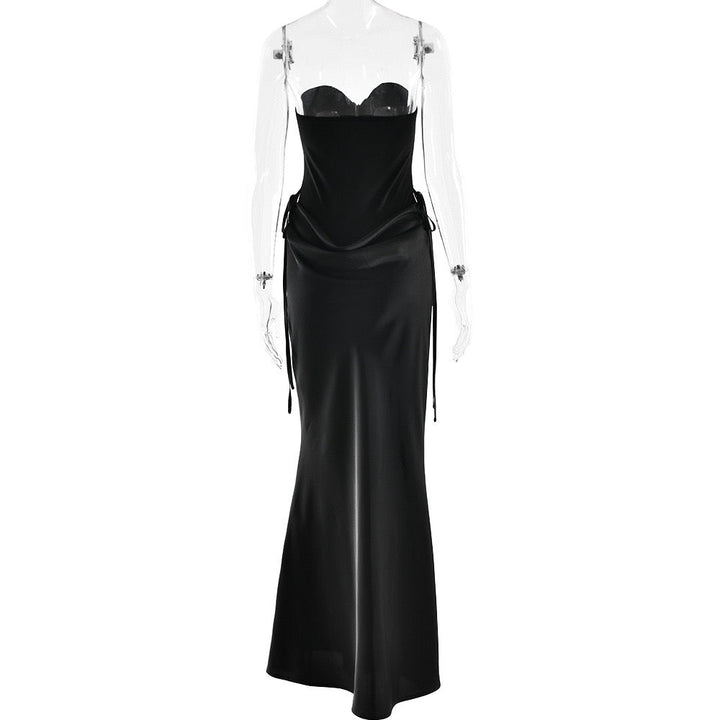 Strapless satin maxi dress with bodysuit corset design - Ariel