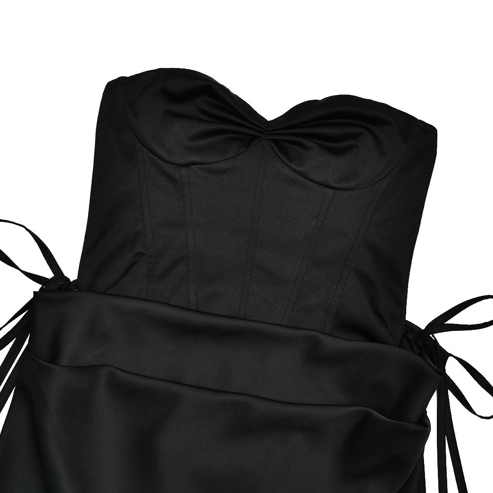 Strapless satin maxi dress with bodysuit corset design - Ariel