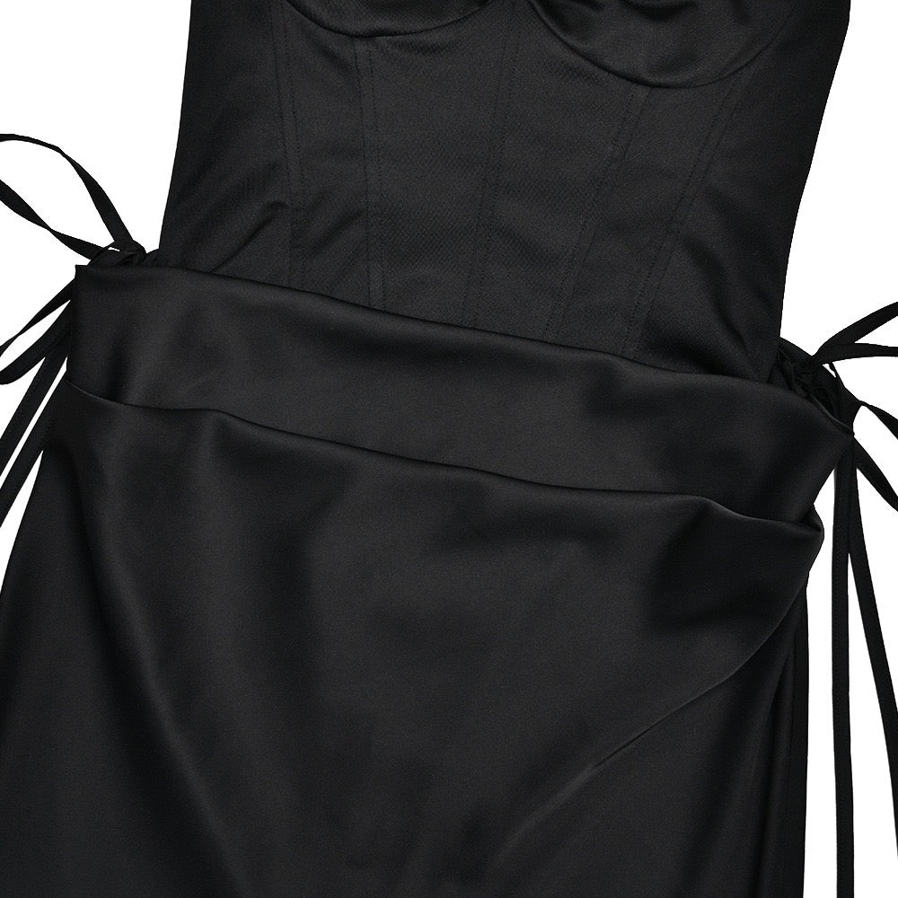 Strapless satin maxi dress with bodysuit corset design - Ariel