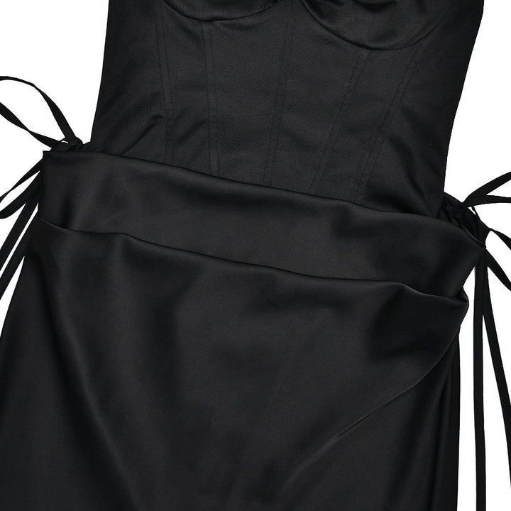 Strapless satin maxi dress with bodysuit corset design - Ariel