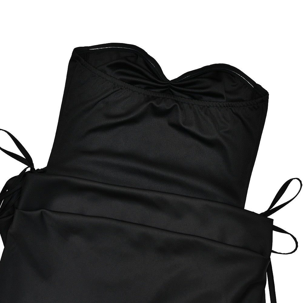 Strapless satin maxi dress with bodysuit corset design - Ariel