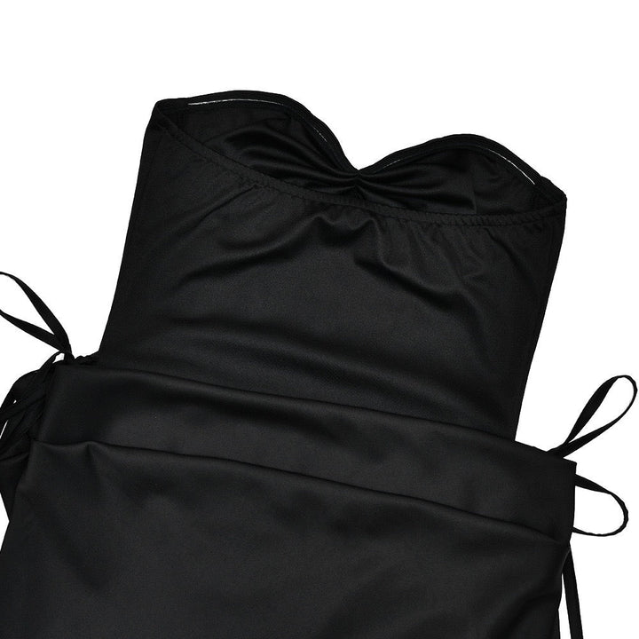 Strapless satin maxi dress with bodysuit corset design - Ariel