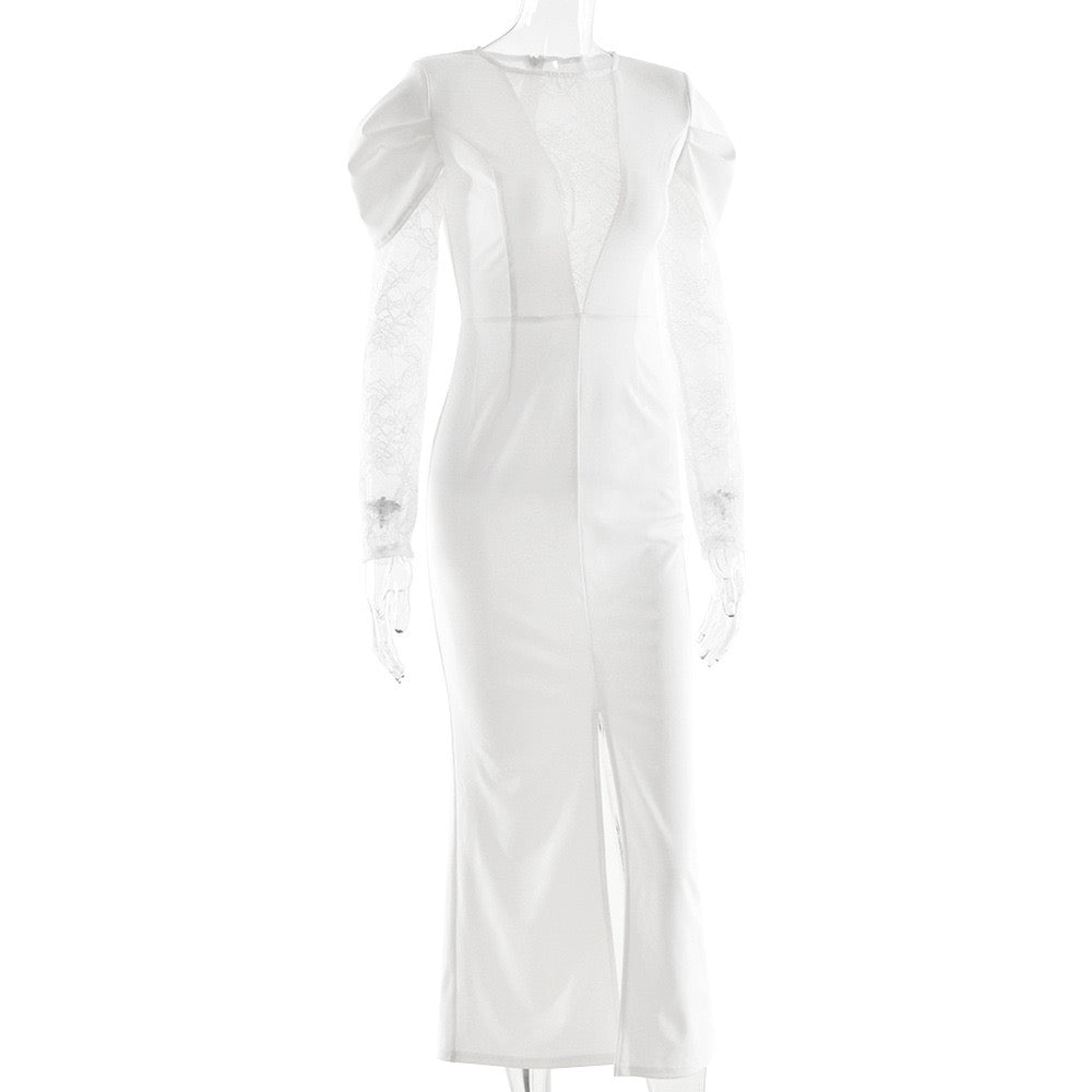 Tailored midi dress with lace and slit design - SALIN