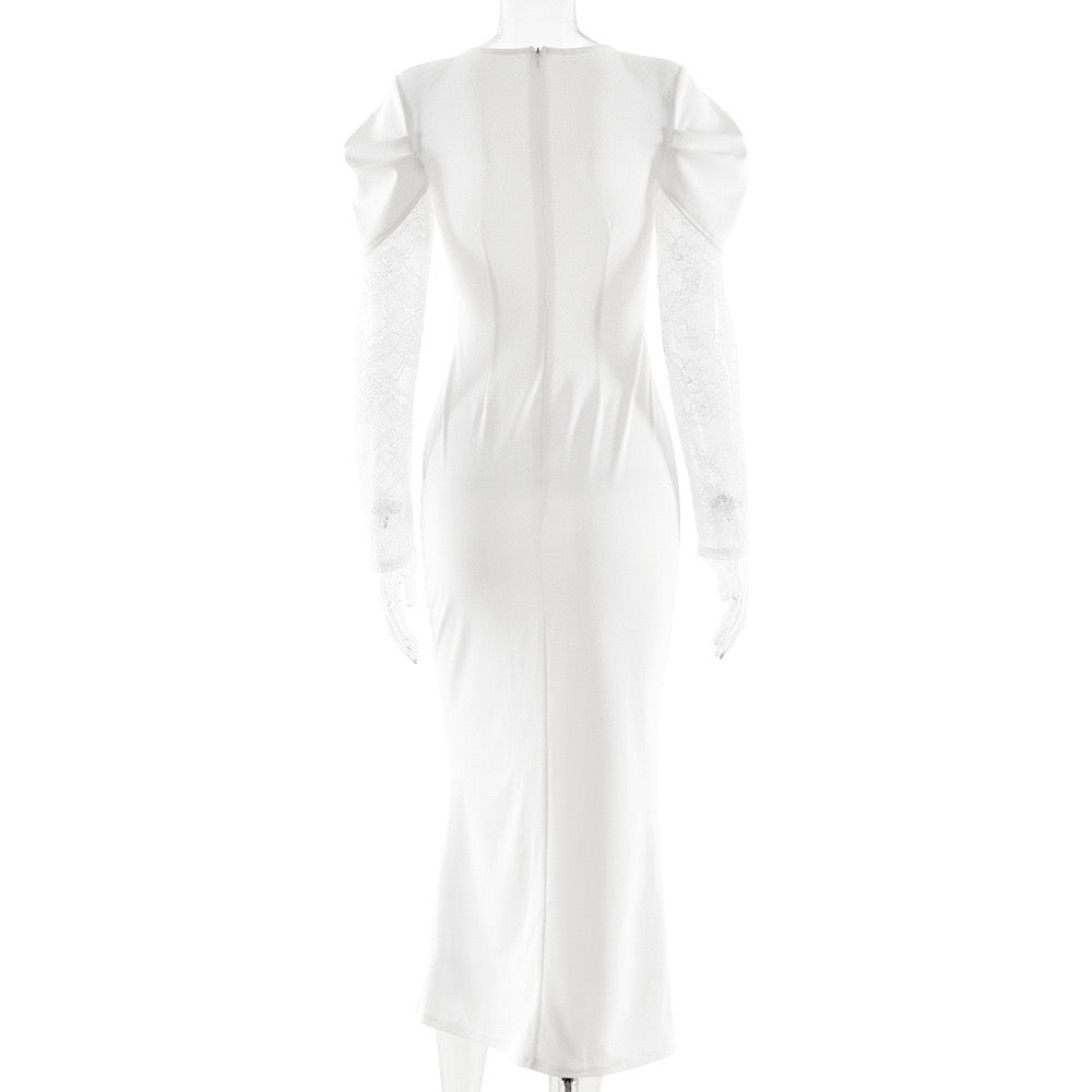 Tailored midi dress with lace and slit design - SALIN