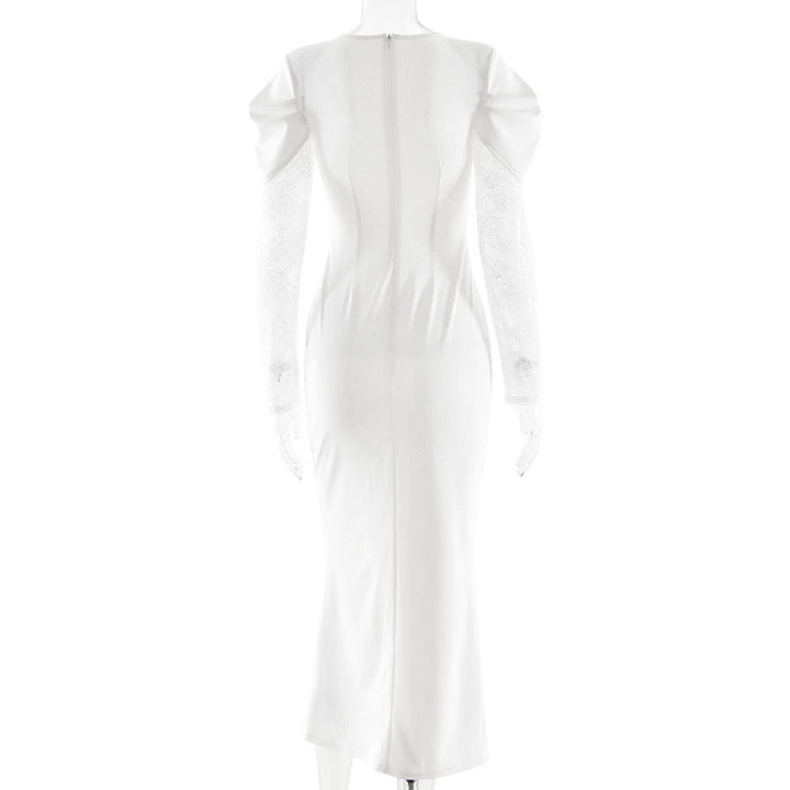 Tailored midi dress with lace and slit design - SALIN