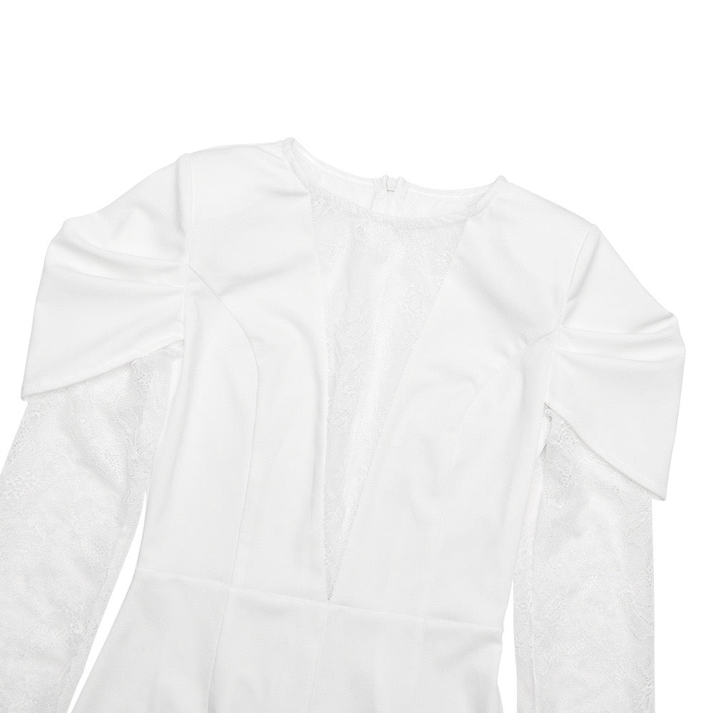 Tailored midi dress with lace and slit design - SALIN